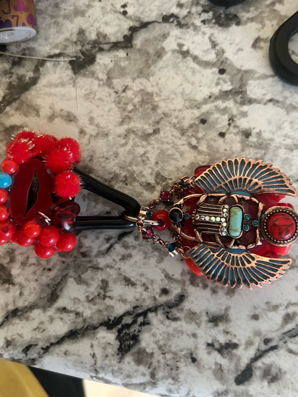 Red Beaded Scarab Pendant Necklace